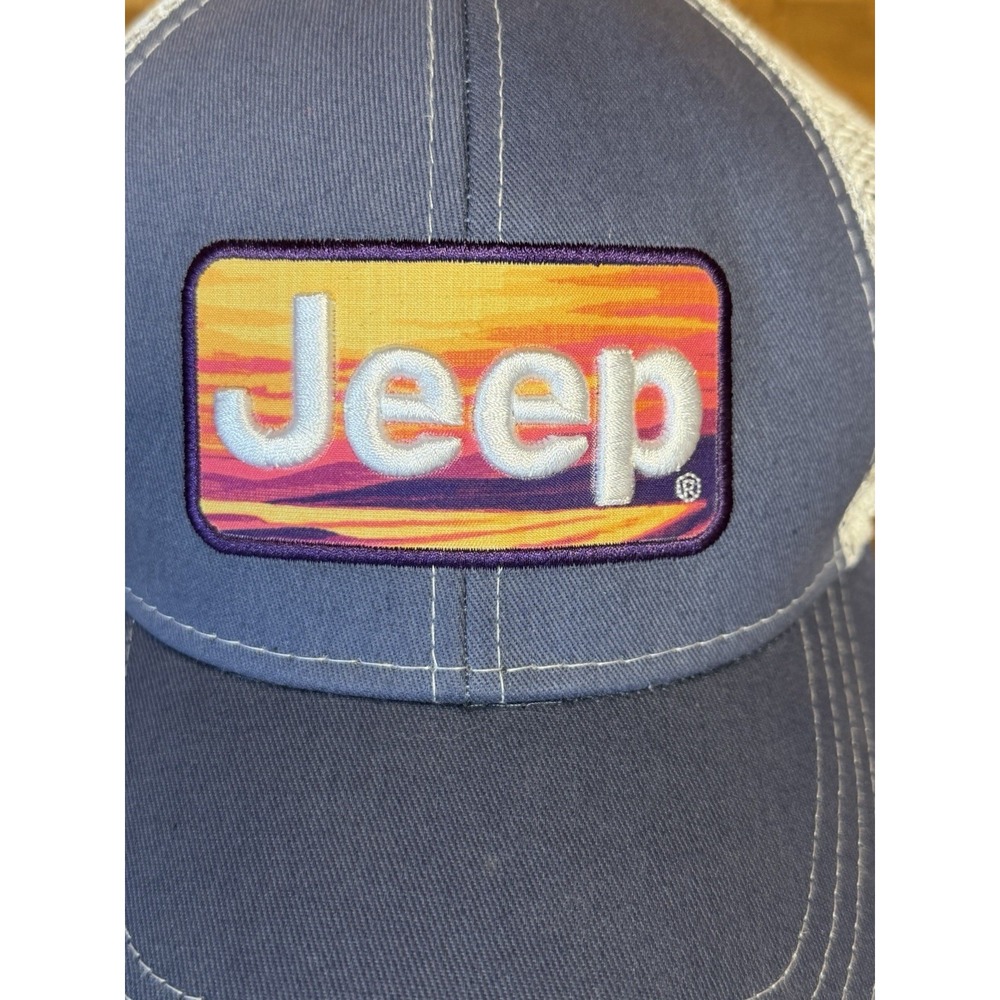 Womens JEEP Beach Sunset Trucker Hat Royal Blue JEDCo Mesh Adjust Snapback Cap